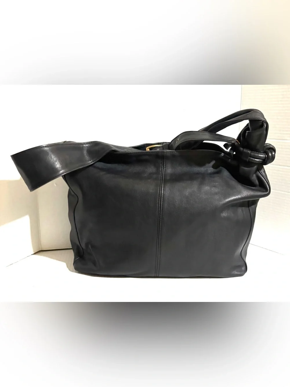 Black Leather Shoulder Hobo Bag with Zip Accent